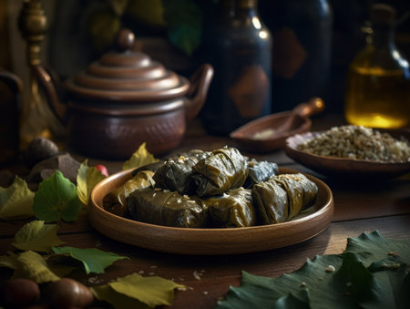 Dolmades in a rustic kitchen Food photographyの素材