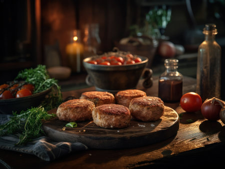 Cutlets in a rustic kitchen Food photographyの素材