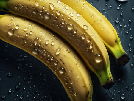 Fresh banana with water drops Close upの素材