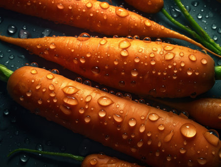 Fresh carrots with water drops Close upの素材