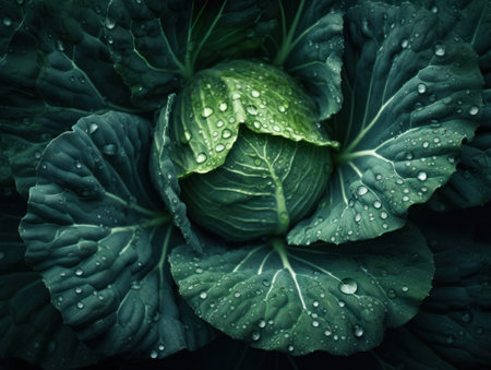 Fresh cabbage with water drops Close upの素材