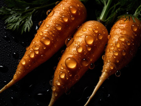 Fresh carrots with water drops Close upの素材