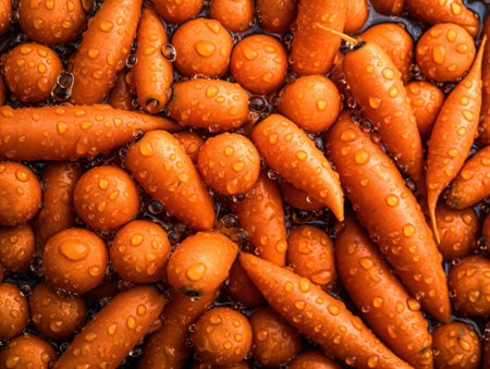 Fresh carrots with water drops Close upの素材