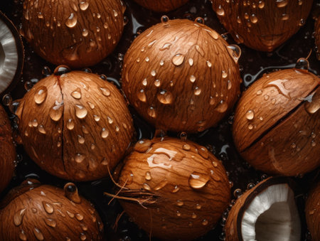 Fresh coconut with water drops Close upの素材