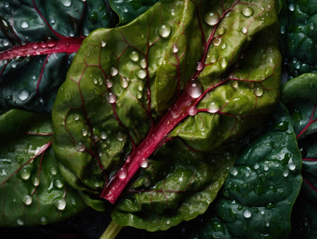Fresh chard with water drops Close upの素材