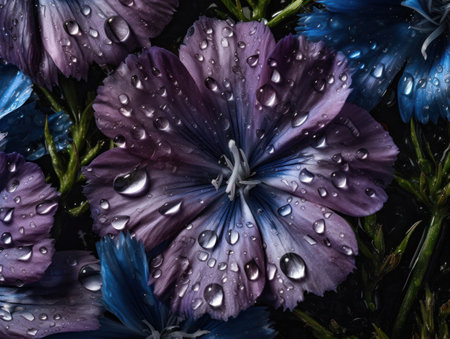 Fresh chicory flower with water drops Close upの素材