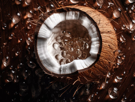 Fresh coconut with water drops Close upの素材