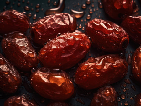 Fresh dates with water drops Close upの素材