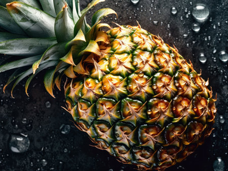 Fresh pineapple with water drops Close up background top viewの素材