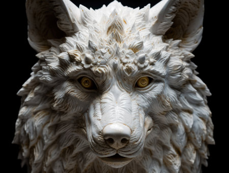 Portrait of a white Marble wolf statue close upの素材