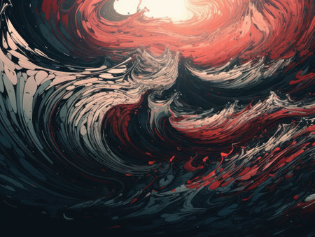 Modern Colorful black and red wave stripes pattern backgroundの素材
