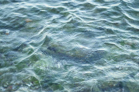 sea water background, close up of water surface with waves and ripplesの写真素材