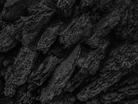 Black volcanic rock texture. Abstract background and texture for design. Copy space.の写真素材