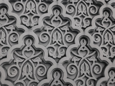 Decorative ornament on the wall of a building, closeup of photoの写真素材