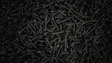 Background of black screws. 3d rendering, 3d illustration.の写真素材