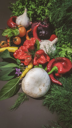 Fresh vegetables on a dark background. Selective focus. nature.の写真素材