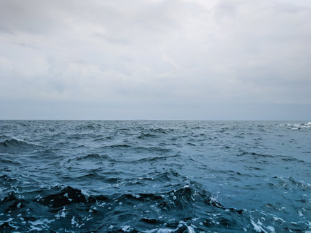 Seascape with blue sea and cloudy sky. Nature background.の写真素材
