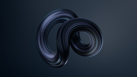 3d rendering of abstract wavy shape in dark space. Computer generated image.の写真素材