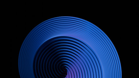 Abstract blue spiral on black background. 3d render illustration. Minimal concept.