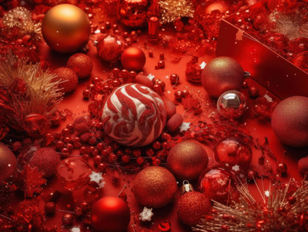 New Year background with Christmas decorations Top viewの素材