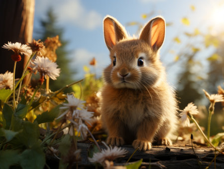 Cute little bunny on nature background, closeup. Easter conceptの素材