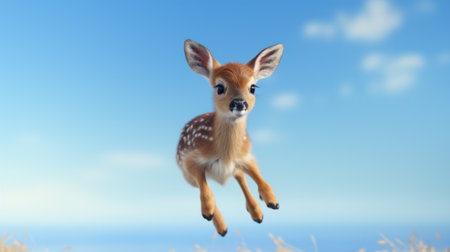Fawn with blue sky background. 3d rendering, 3d illustration.の素材