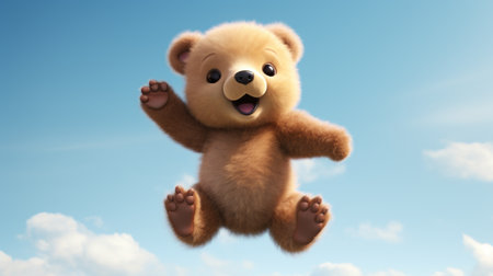 Cute teddy bear flying in the blue sky. 3d renderingの素材