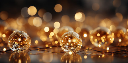 Christmas background with bokeh lights and Christmas balls. 3d renderingの素材