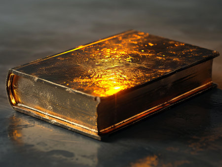 Old book on a dark background. Shallow depth of field.の素材