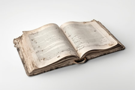 Old book on a white background. Photo in old color image style.の素材