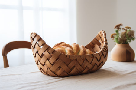 Basket with croissants on the bed in the morning.の素材