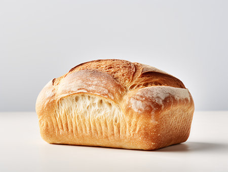 Freshly baked bread on a white background. Close-up.の素材
