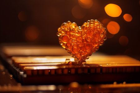 Heart of gold beads on bokeh background. Valentine's Dayの素材