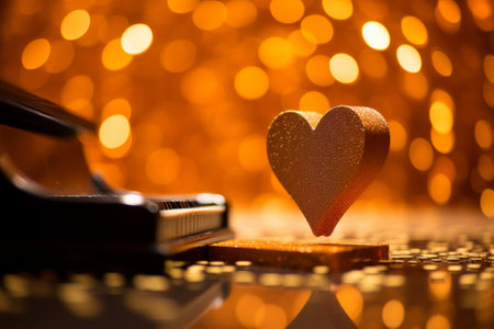 piano and heart on bokeh background, valentines dayの素材
