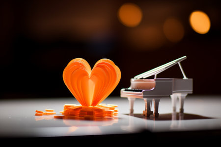 piano and heart on the table with bokeh background.の素材