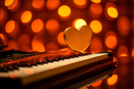 piano keys and heart on bokeh background, love music conceptの素材