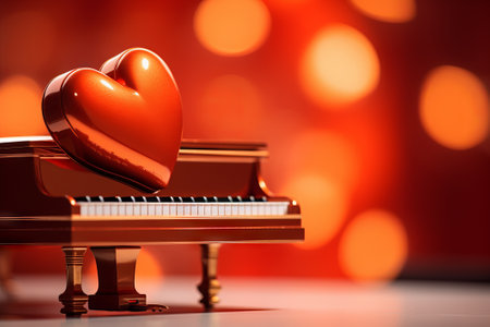 valentine's day background with piano and red heart on bokeh backgroundの素材