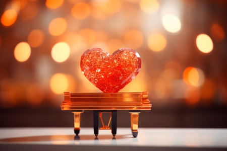 Valentine's day background with red heart and golden bokehの素材