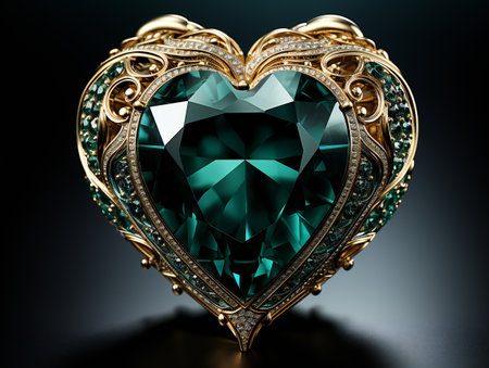 jewelry brooch in the form of heart on a dark backgroundの素材