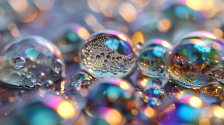 Macro shot of colorful soap bubbles with shallow depth of field.の素材