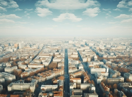 Aerial view of Paris, France. Filtered image processed vintage effect.の素材