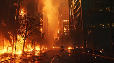 Fire in the city of Chicago, Illinois, United States of Americaの素材