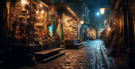 Night view of a street in the old town of Tallinn, Estoniaの素材