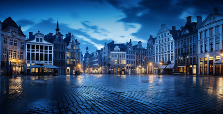 Grote Markt at night in Bruges, Belgium.の素材