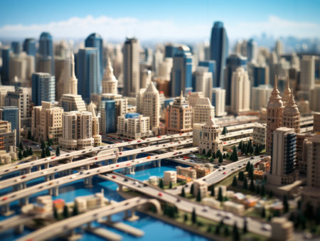 Miniature city with skyscrapers and high-rise buildings.の素材
