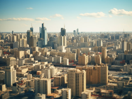 Aerial view of a big city with skyscrapers and buildingsの素材