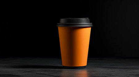 Orange paper coffee cup mockup on black background. 3d renderingの素材