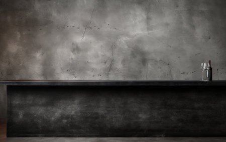 Dark gray concrete bathroom interior with a concrete wall and a black countertop. 3d rendering mock upの素材