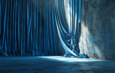Curtains with blue curtains on the stage. 3d renderingの素材