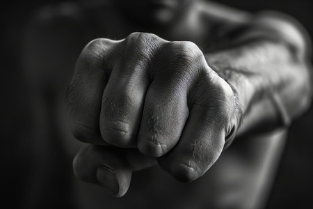 Fist of a boxer, close-up, monochromeの素材